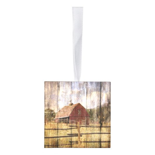 Woodgrain westerne land rode schuur bruiloft kubus ornament (Rechts)