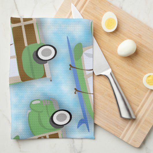 Woodie Surfin Wagon Pattern Theedoek (Quarter Fold)