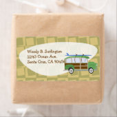 Woodie Wagon Fifties Surf Cartoon Fun Etiket (Insitu)