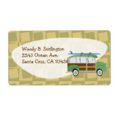 Woodie Wagon Fifties Surf Cartoon Fun Etiket (Voorkant)