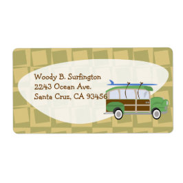 Woodie Wagon Fifties Surf Cartoon Fun Etiket