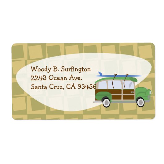 Woodie Wagon Fifties Surf Cartoon Fun Etiket (Voorkant)