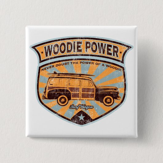 Woodie Wagon Vierkante Button 5,1 Cm (Voorkant)