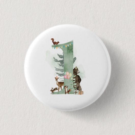 Woodland 1st Birthday badge Ronde Button 3,2 Cm (Voorkant)