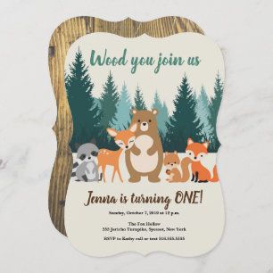 Woodland 1st Birthday Forest Animals Greenery Kaart