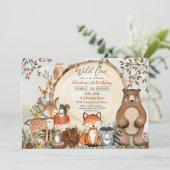 Woodland 1st Birthday Invitation Boy Wild One Kaart (Staand voorkant)