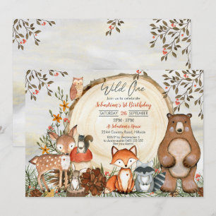 Woodland 1st Birthday Invitation Boy Wild One Kaart