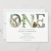 Woodland 1st Birthday Invitation Kaart (Voorkant)