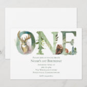 Woodland 1st Birthday Invitation Kaart (Voorkant / Achterkant)