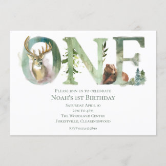 Woodland 1st Birthday Invitation Kaart