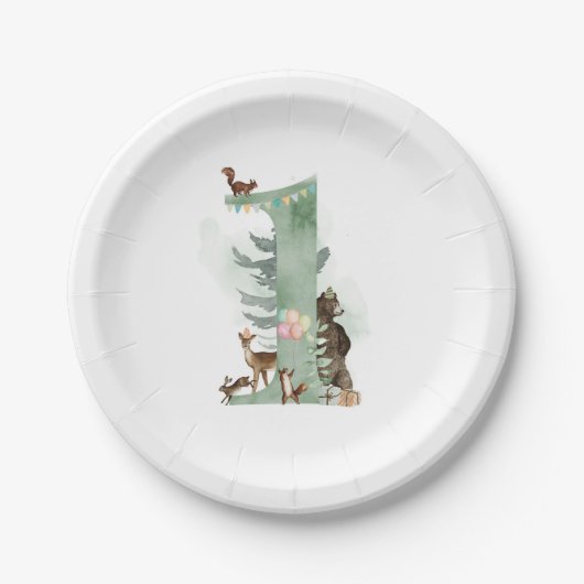 Woodland 1st Birthday Paper Bord (Voorkant)