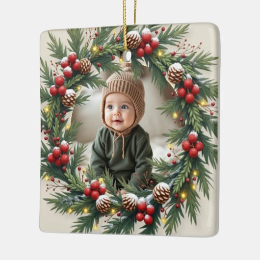 Woodland 1st First Christmas Baby Photo Keramisch Ornament (Links)