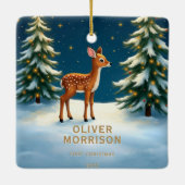 Woodland 1st First Christmas Baby Photo Keramisch Ornament (Achterkant)