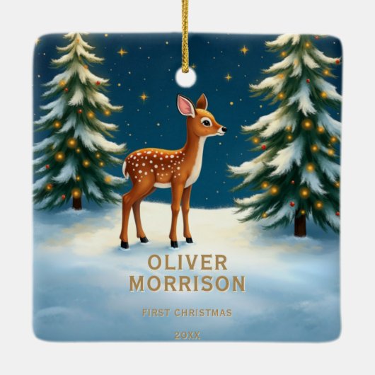 Woodland 1st First Christmas Baby Photo Keramisch Ornament (Achterkant)