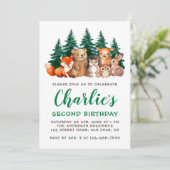 Woodland 2e verjaardag Forest Animals Green Script Kaart (Staand voorkant)