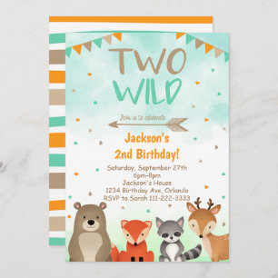 Woodland 2nd Birthday Invitation, Two Wild Invite Kaart