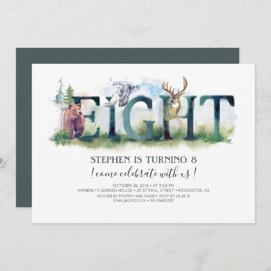 Woodland 8 - 8e verjaardag uitnodiging (Voorkant / Achterkant)