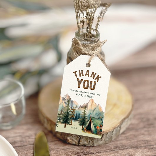 Woodland Adventure Camper Verjaardagsgunst Tags Cadeaulabel