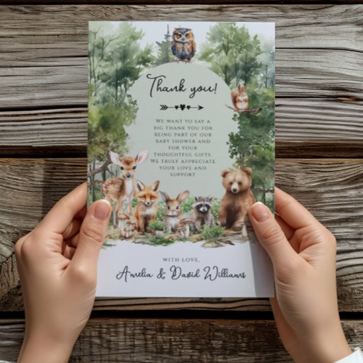 Woodland Adventure Forest Animals Baby shower Bedankkaart