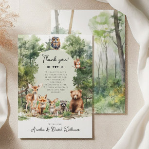 Woodland Adventure Forest Animals Baby shower Bedankkaart