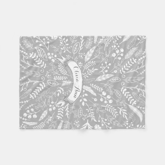 Woodland Adventure Leaf Ferns Pattern - Gepersonal Fleece Deken (Voorkant (Horizontaal))