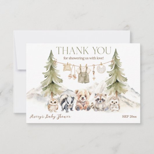 Woodland Adventure Oh Boy Baby Shower Bedankkaart (Voorkant)