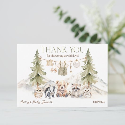 Woodland Adventure Oh Boy Baby Shower Bedankkaart (Staand voorkant)