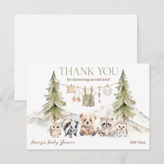 Woodland Adventure Oh Boy Baby Shower Bedankkaart (Voorkant / Achterkant)
