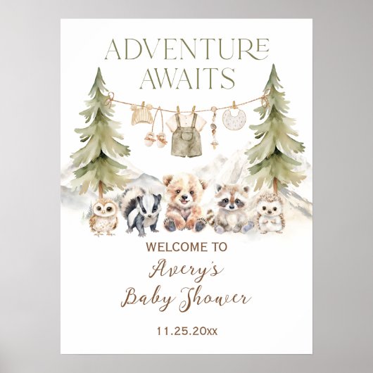 Woodland Adventure Oh Boy Baby Shower Poster (Voorkant)