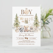 Woodland Adventure Oh Boy Baby shower Uitnodiging (Staand voorkant)