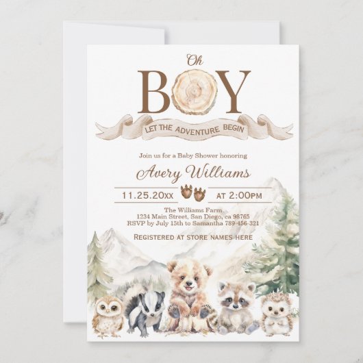 Woodland Adventure Oh Boy Baby shower Uitnodiging (Voorkant)