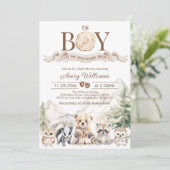 Woodland Adventure Oh Boy Baby shower Uitnodiging (Staand voorkant)