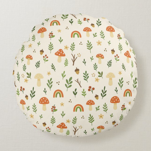 🍄 Woodland Adventure Pillow Rond Kussen (Voorkant)
