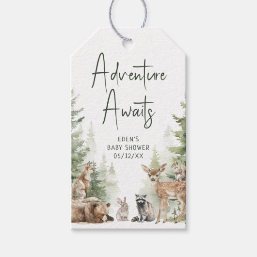 Woodland Adventure wacht op Baby shower dank u Cadeaulabel (Voorkant)