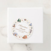 Woodland Adventure wacht op Camping Baby shower Bedankjes Labels (In situ)