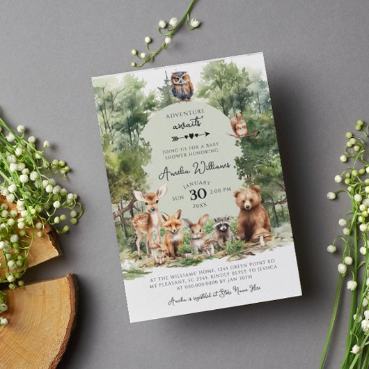 Woodland Adventure wacht op het Baby shower Kaart