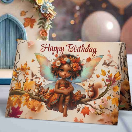 Woodland Afro-Amerikaanse Fairy Happy Birthday Kaart