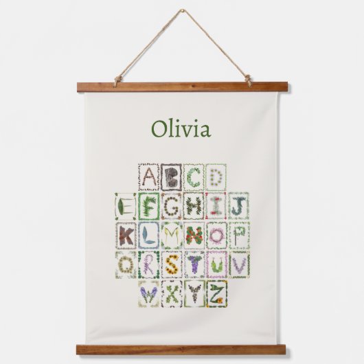 Woodland Alphabet Botanische Bloemen ABC Decor Kin Hangend Wandkleed (Voorkant)