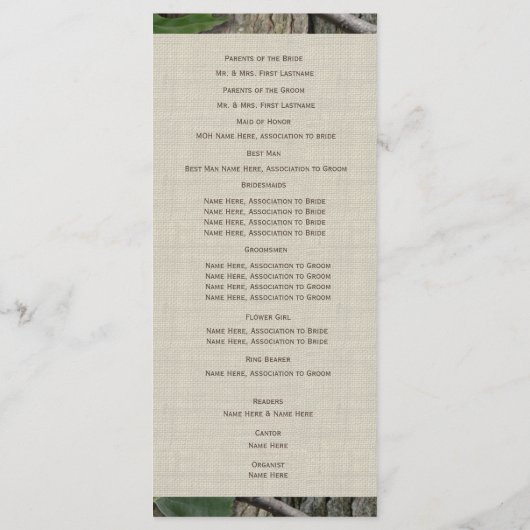 Woodland and Sunflower huwelijksprogramma Programmakaart (Achterkant)