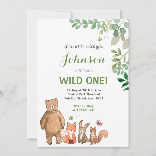 Woodland Animal 1st Birthday Invitation Boy. Kaart (Voorkant)