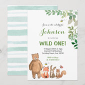 Woodland Animal 1st Birthday Invitation Boy. Kaart (Voorkant / Achterkant)