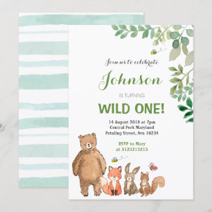 Woodland Animal 1st Birthday Invitation Boy. Kaart