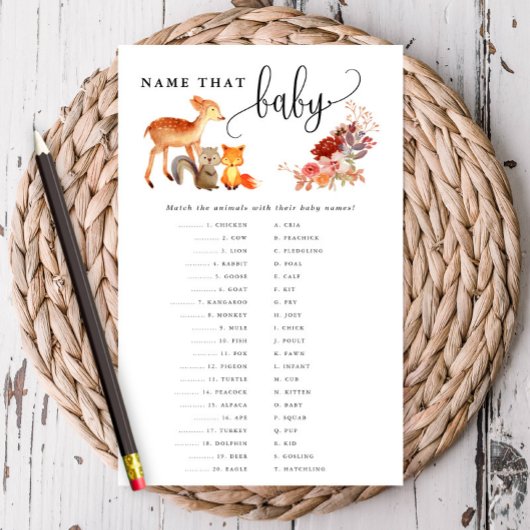 Woodland Animal Baby Matching Paper Game Kaart