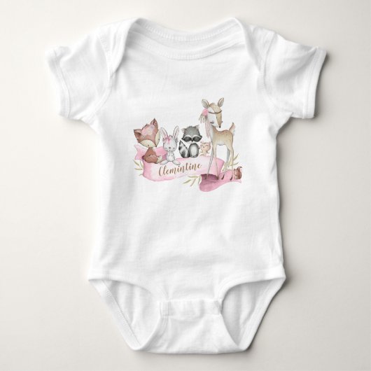 Woodland Animal Baby Meisje Gepersonaliseerd Romper (Voorkant)
