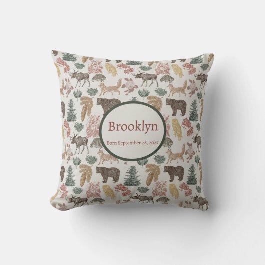 Woodland Animal Baby Pillow-Rustic Nursery Decor Kussen (Voorkant)