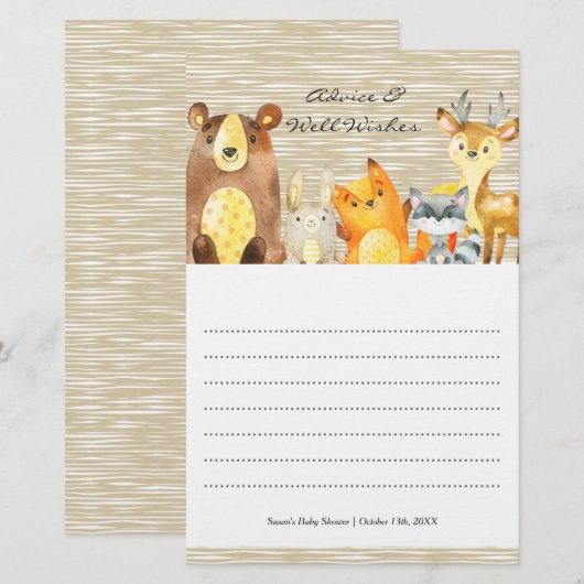 Woodland Animal Baby shower Advice & Wishes (Voorkant / Achterkant)