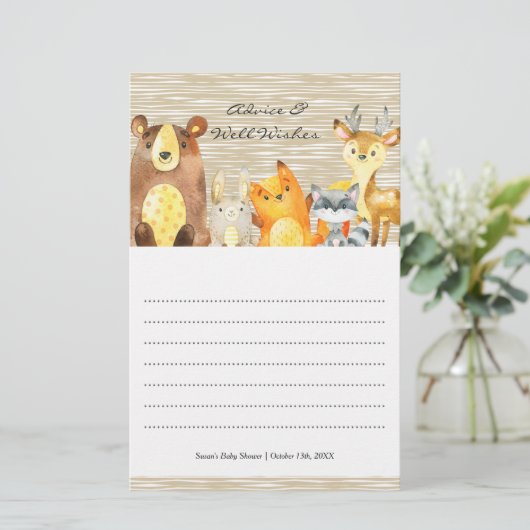 Woodland Animal Baby shower Advice & Wishes (Staand voorkant)
