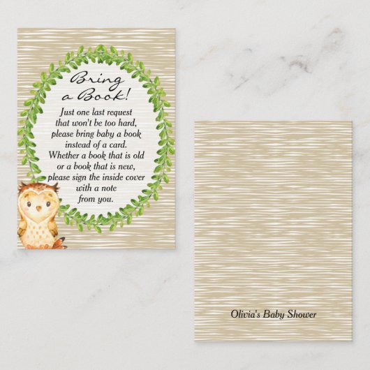 Woodland Animal Baby shower Boek Aanvraag Kaart (Voorkant / Achterkant)