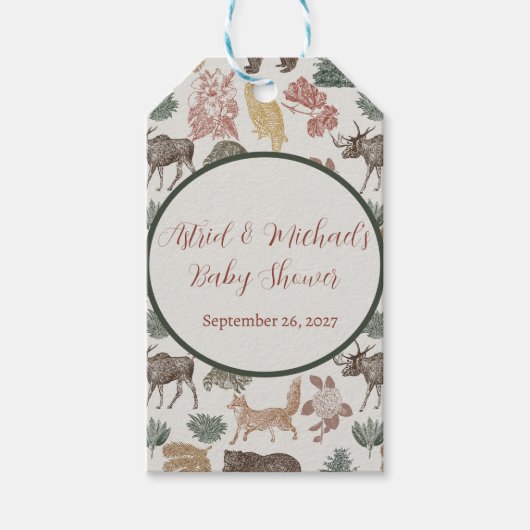 Woodland Animal Baby shower Cadeaulabel (Voorkant)