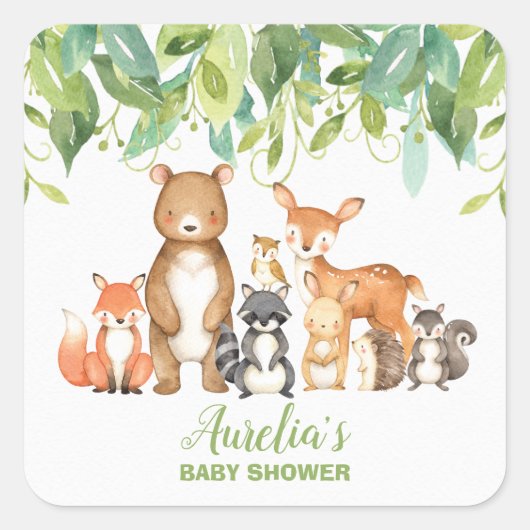 Woodland Animal Baby shower Forest Bedankt Favor Vierkante Sticker (Voorkant)